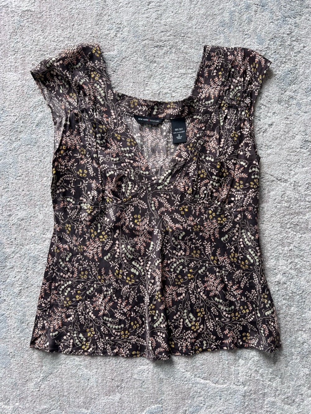 New York & Company Brown Floral Scoop Neck Camisole